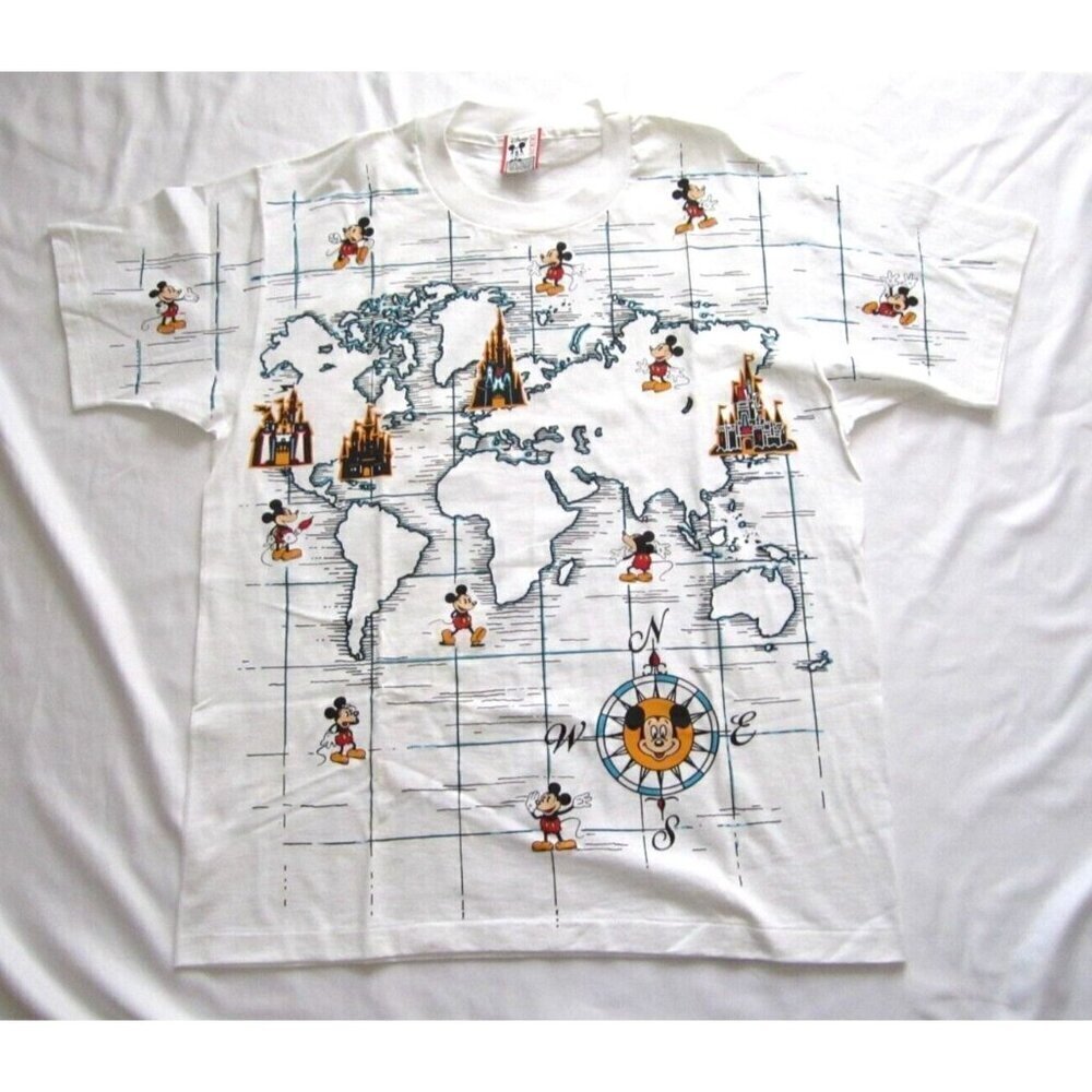 New Vtg Disney Mickey Mouse World Map Single Stitch T Shirt 1Size (MT453) Issue